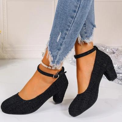 Туфли Мэри Джейн женские на высоком каблуке элегантные босоножки на толстой подошве 2024 модные плетеные туфли на высоком каблуке с круглым носком