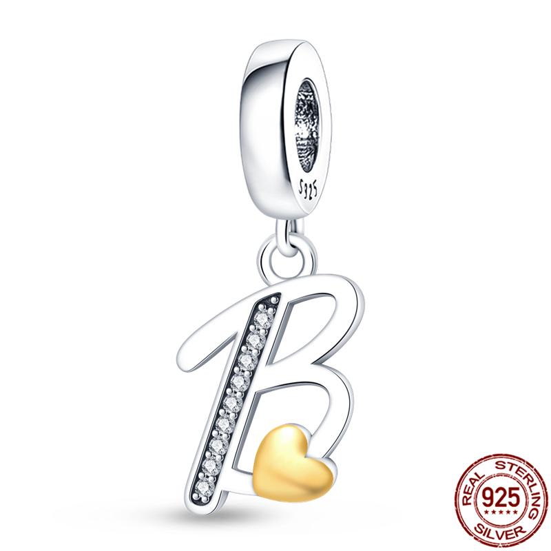 Оригинальный дизайн кулон циркон в форме сердца 26 английских букв AZ шарм бусины подходят 925 оригинальный браслет ожерелье ювелирные изделия