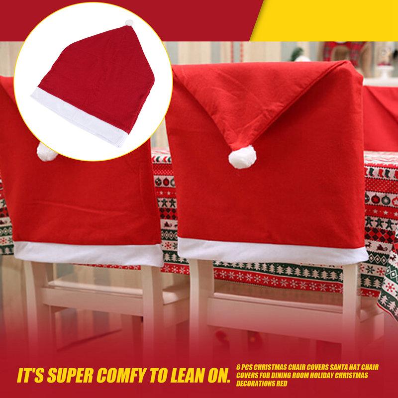 6 шт. Рождественские чехлы на стулья Чехлы на стулья в виде шапки Санты для столовой Праздничные рождественские украшения Красный