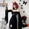 1 комплект, женское платье для косплея с ожерельем, повязка на голову и чулки, готический стиль, костюм ведьмы на Хэллоуин, ажурный костюм без воротника с длинными рукавами «летучая мышь»