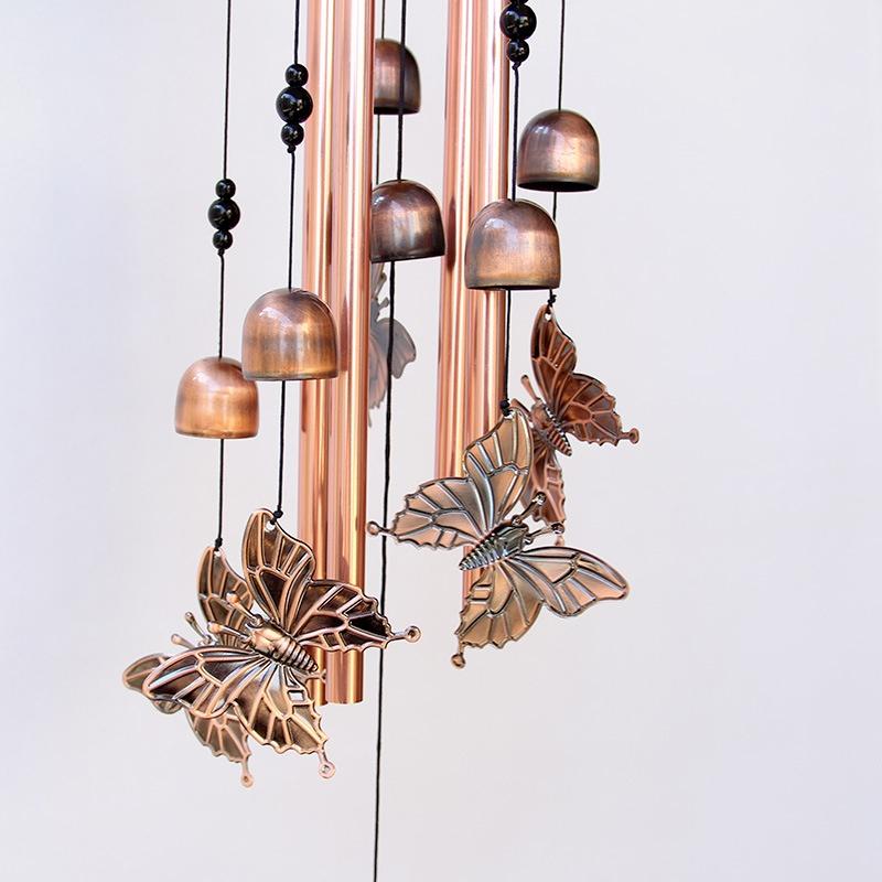 Metal Butterfly Tortoise Wrought Iron Wind Chime 4 Tubes Hanging Ornament Garden Home Wind Chimes & Hanging Decorations LS