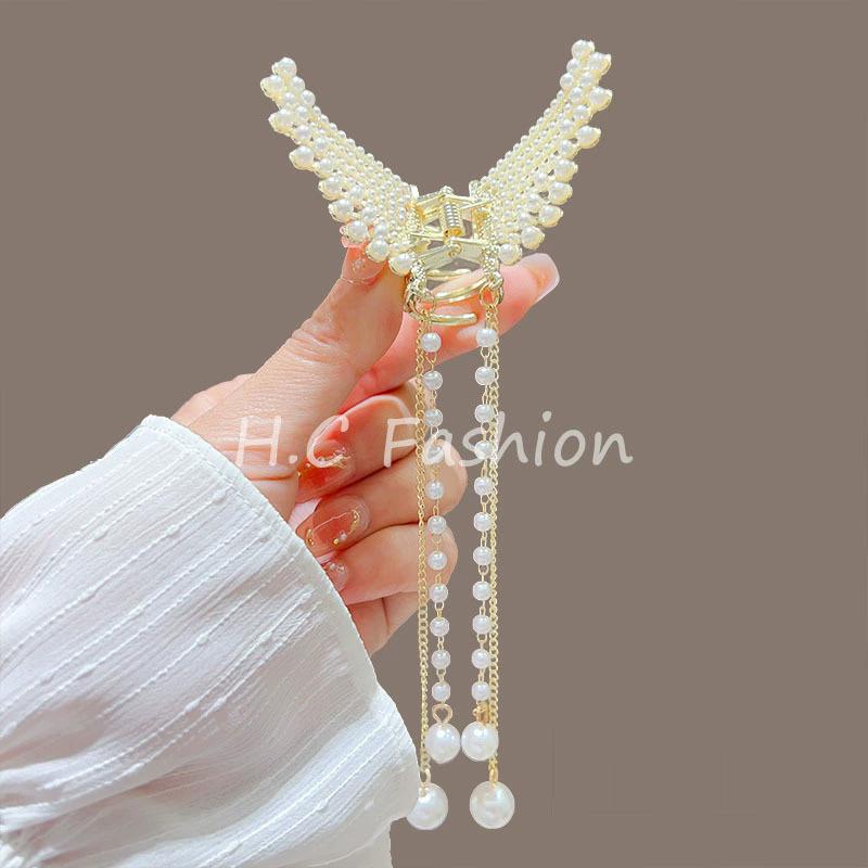 Tassel Butterfly Pearl Hair Clip Women Hair Claw Hairpin Hair Crab Hairaccessory