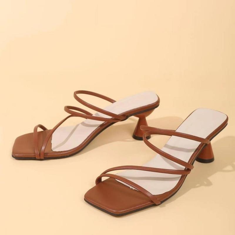 Модные и универсальные босоножки на высоком каблуке с тонким ремешком, элегантные и простые однотонные женские туфли с квадратным носком на толстом каблуке и открытым носком