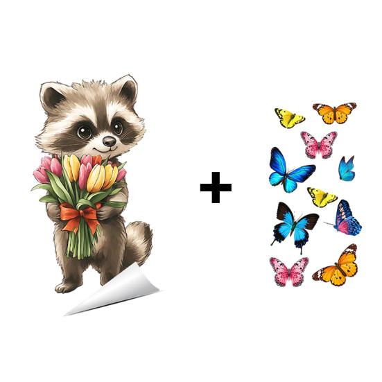 Spring Fox Window Clings Cartoon Fox Flowers Butterflies Glass Sticker Removable Cute Animal Window Decals for Home Office Shop