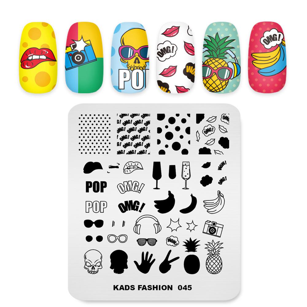 kads Модная пластина для штамповки фруктов и губ 045, трафарет с мультяшным рисунком для лака, шаблон для штамповки ногтей, инструмент для украшения ногтей