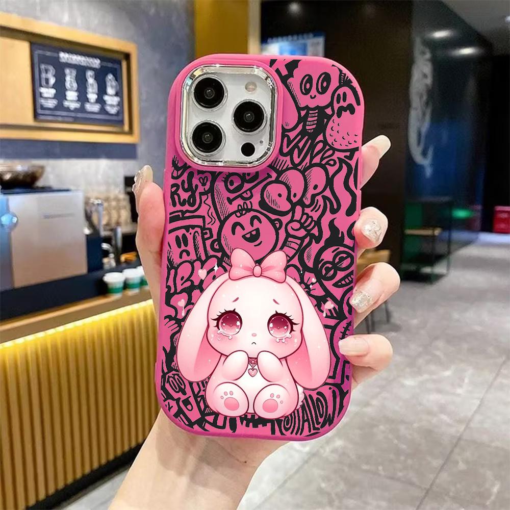 Phone Case: 2D flat design suitable for iPhone 18, 17, 16, 15, 14, 13 Pro, couple style, droopy-eared pink rabbit, Christmas and Halloween gift