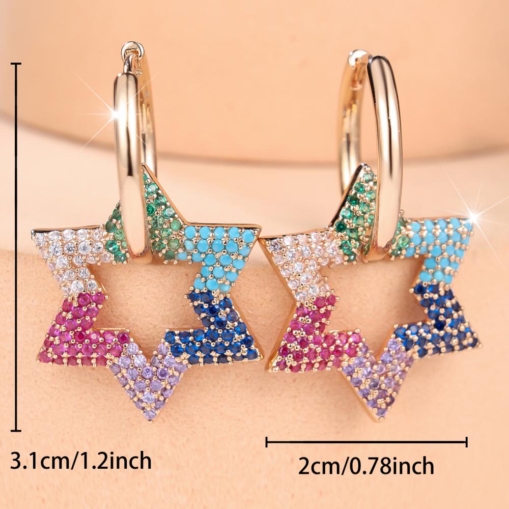 Gorgeous Gold Color Multicolor Zircon Hexagram Dangle Earrings for Women Daily Wear and Party