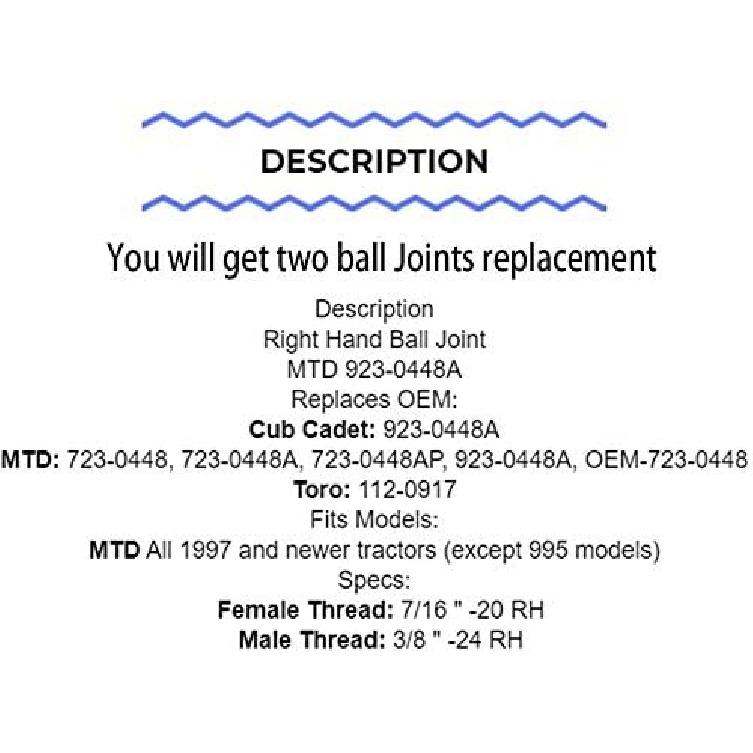 Thaekuns 923-0448 923-0448A 723-0448 723-0448A Tractor Ball Joints Fits for MTD Cub Troy Bilt Huskee,Toro