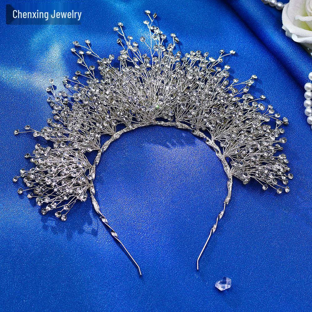 Серебряная Корона из Страз со Звездами Свадебная Повязка на Голову для Вечернего Платья или Свадебного Платья CX193