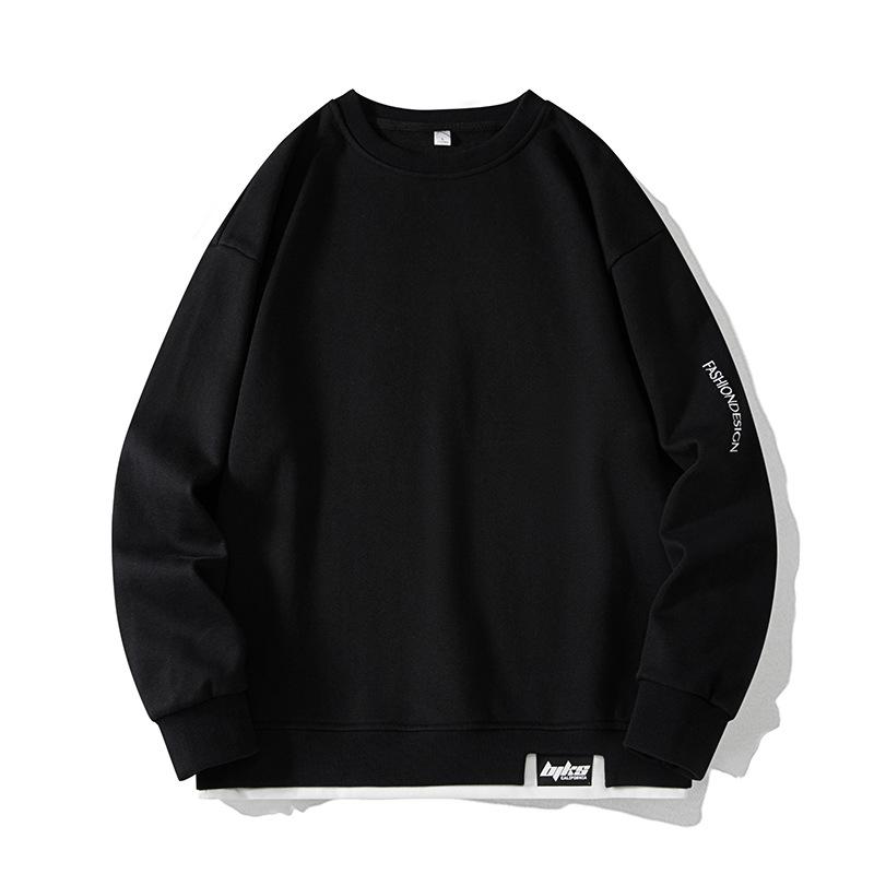 Большой размер свитер мужской весна и осень новый свободный длинный рукав футболка свободный тренд плюс толстый низ рубашка мужской