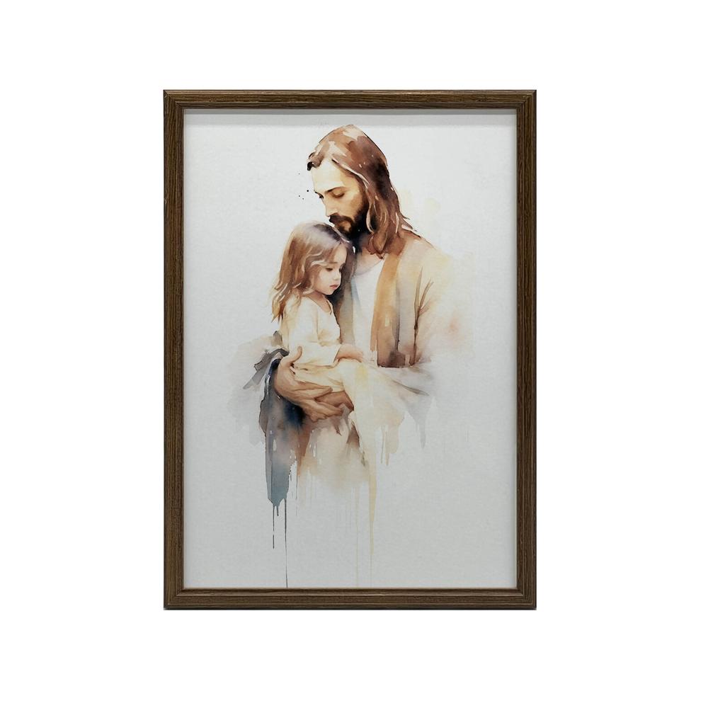 Jezus Trzymający Dziecko Jezus Trzymający Dziecko, 30X40 Cm, Rama Drewniana Biała, Papier Matowy 230 Gsm