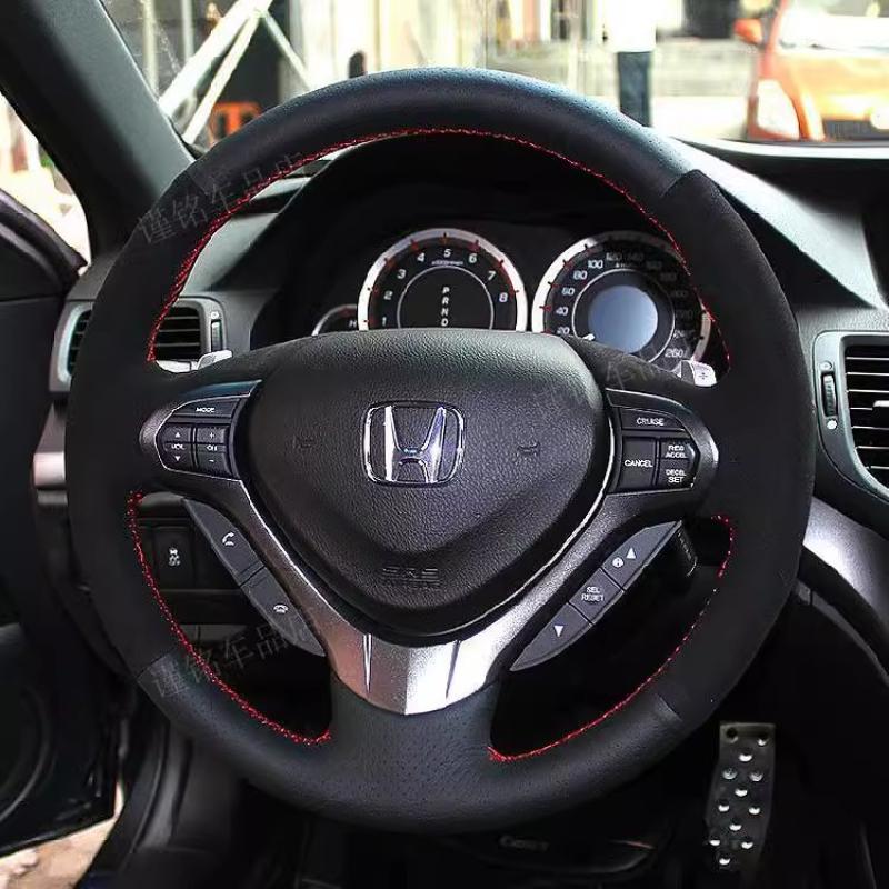 AAALV1 for Honda Accord Euro 2008-2012 Acura TSX Wagon 2009-2014 Hand Stitched black Genuine Leather suede car Steering Wheel Cover