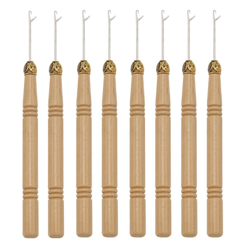 3pcs/set Wooden Handle Hook Needles Metal Micro Hook Crochet Hook for Making Wigs