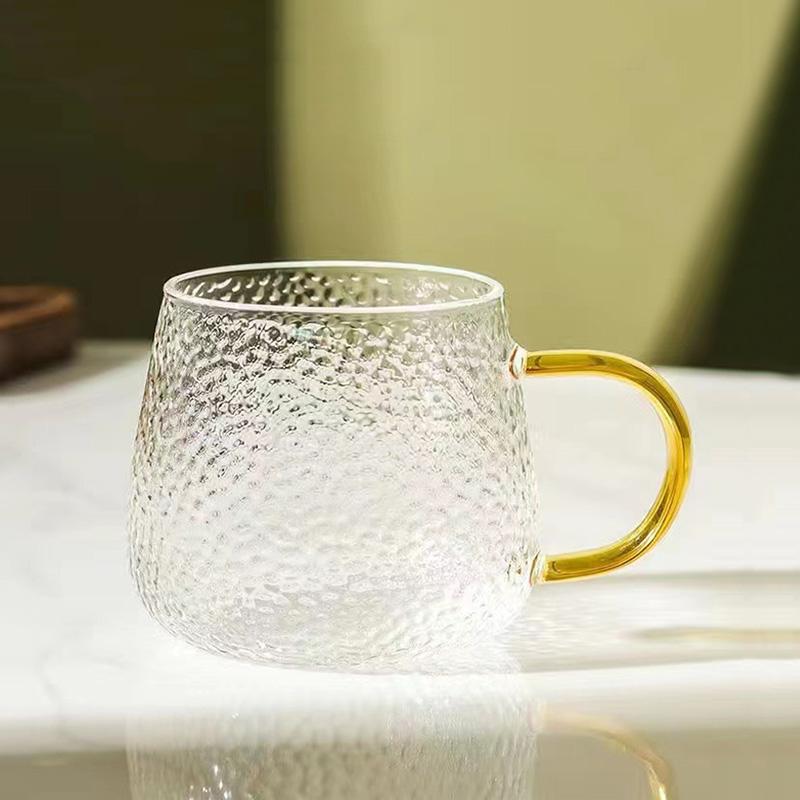 Кружка для чая 330 мл с желтой ручкой, стеклянная кружка с чеканным узором, креативный пивной бокал, классическая термостойкая чашка для воды, кружка для гостеприимства