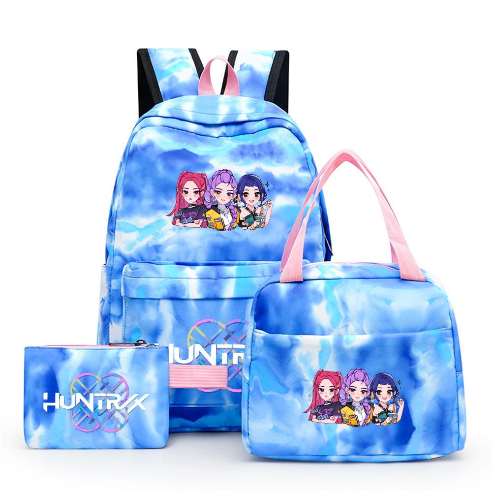 3Pcs/set Anime Cute Kpop Printed Backpack with Lunch Bag Pencil Case for Teenager Girl Boy Bookbag Large Capacity Waterproof Travel Bag Kid Gift
