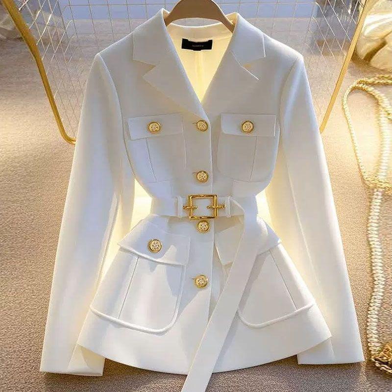 Пиджак абрикосового цвета для женщин с уникальным темпераментом, топ с высокой посадкой на талии для светских львиц