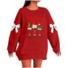 Ladies' Christmas Printed Bow Round Neck Long Sleeved Loose Pullover Sweater Sweatshirt Top