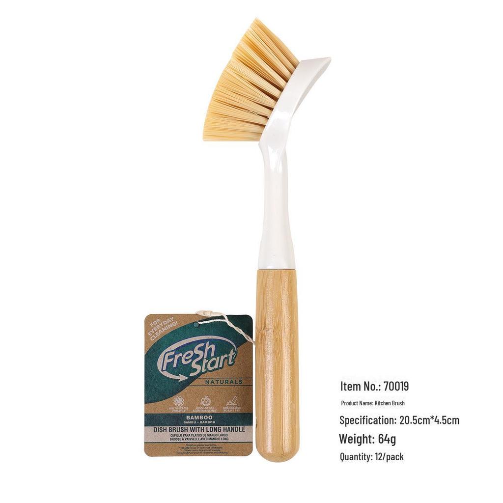 Wooden Long-Handle Kitchen Brush: Non-Damaging Pot Cleaner for Tough Grease Removal