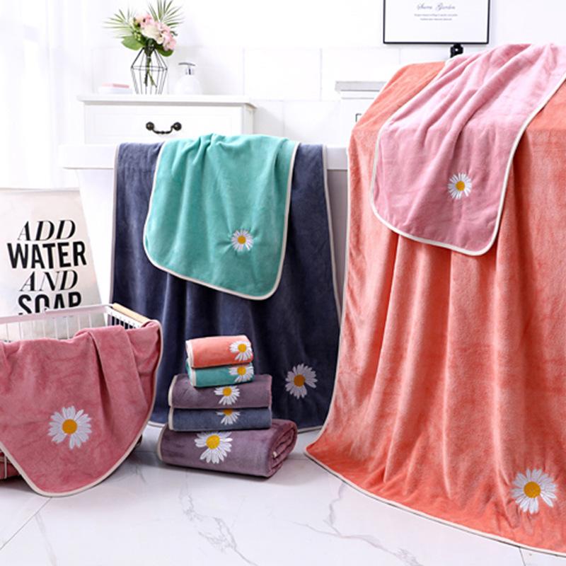Microfiber Edging Embroidered Towel and Bath Towel Set