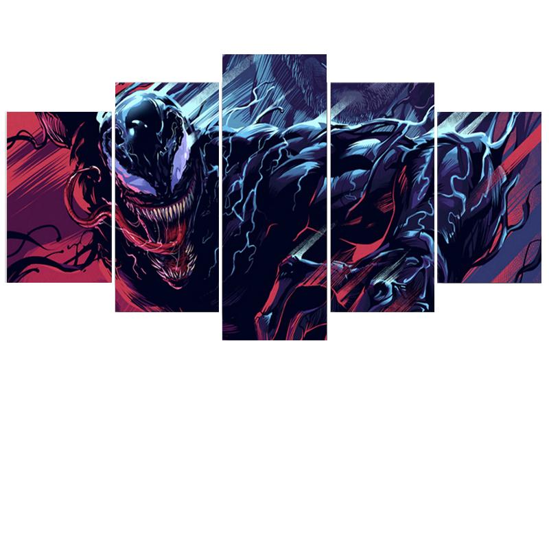 No Framed Canvas 5Pieces Venom Alien Science Fiction Movie Wall Art Posters Pictures for Living Room Office Home Decor Paintings