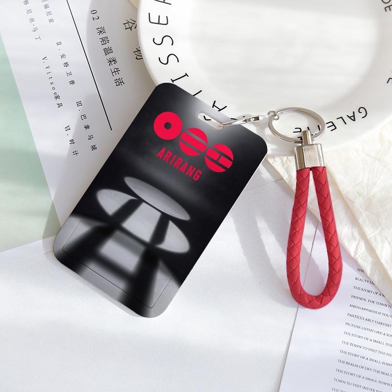 BTS Sliding Photocard Holder, Protective ID Badge Card Case with Braided Keychain Strap, Student Campus Bus Meal Card Protector Merch for ARMY