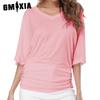 Women's Fashion Casual Solid Color Print Short Sleeve V-Neck Loose T-shirts and Batwing Sleeve Tops