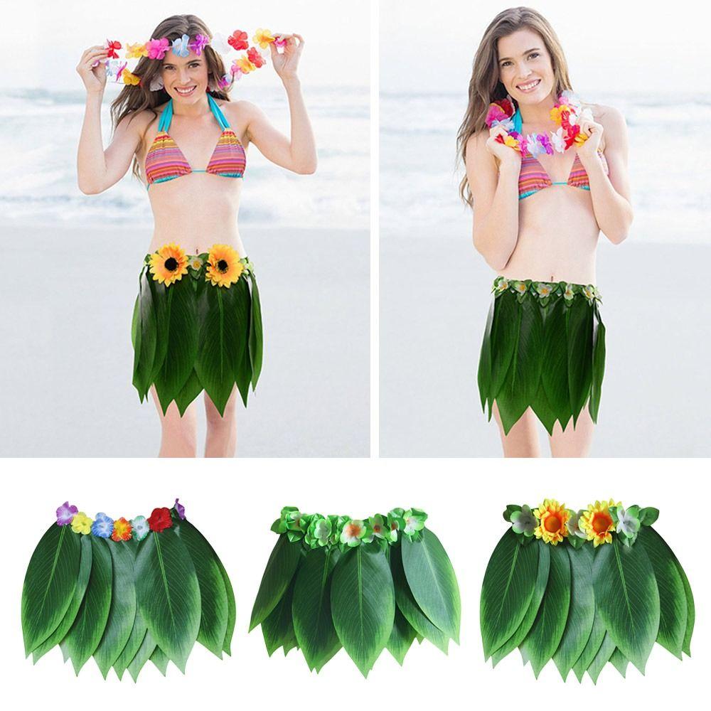Stage Show Hawaiian Green Leaf Skirt Bonfire Party Prom Beach Holiday Costumes