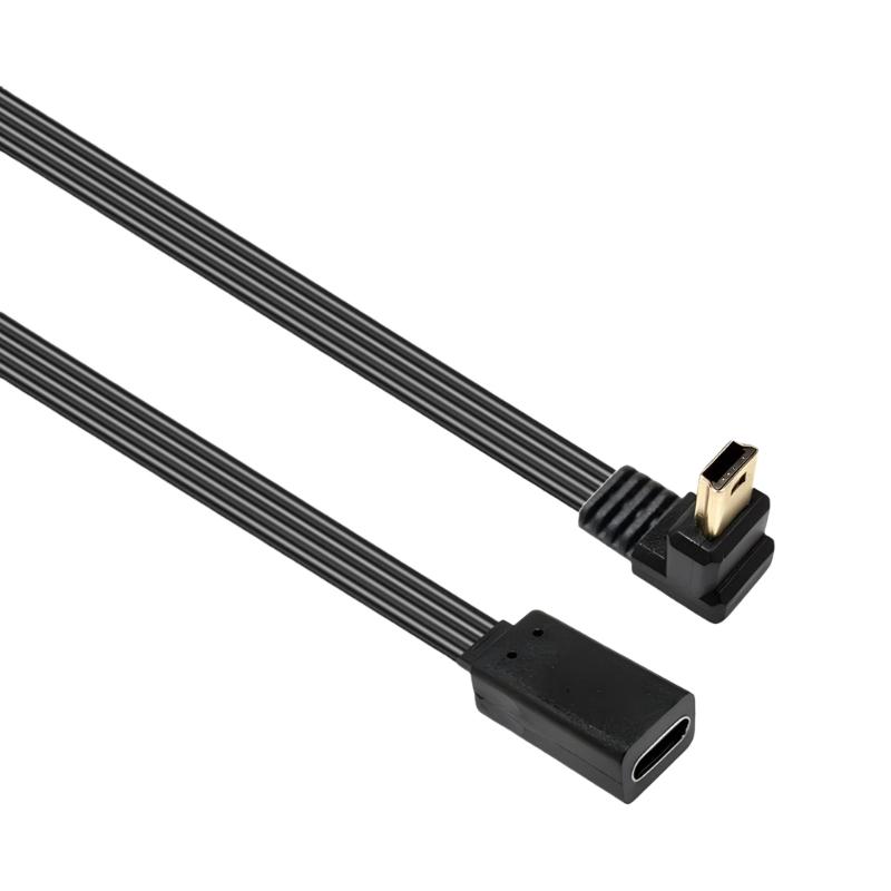 Зарядный кабель 26AWG Type C (розетка) - Mini USB (вилка) с передачей данных 480 Мбит/с для узких мест и различных устройств