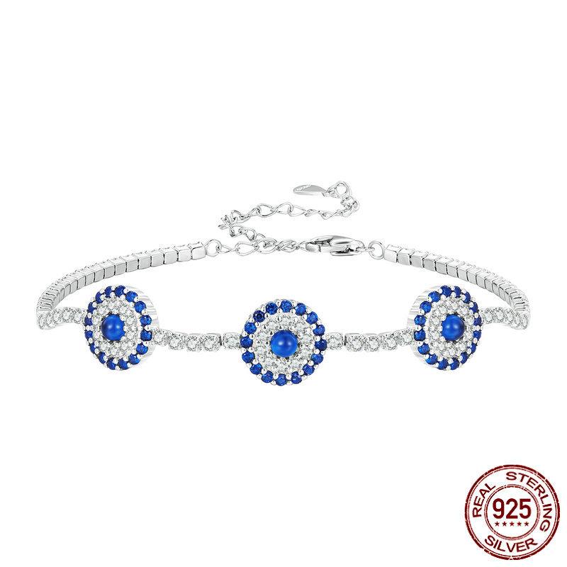 New S925 Silver Devil's Eye Bracelet Cross-border Manufacturer Wholesale Platinum Plated Blue Eyes Lucky Bracelet