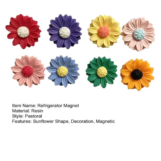 8Pcs Mini Resin Sunflower Refrigerator Magnet Colorful Flower Shape Fridge Magnet Memo Notes Photo Holder Home Kitchen Office