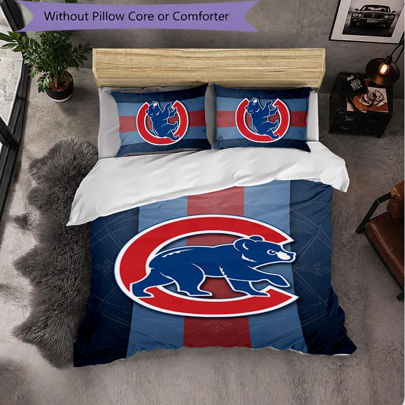 Chicago Cubs Pattern Microfiber 3Pcs Bedding Set Decor Duvet Cover Set For Bedroom Home Use