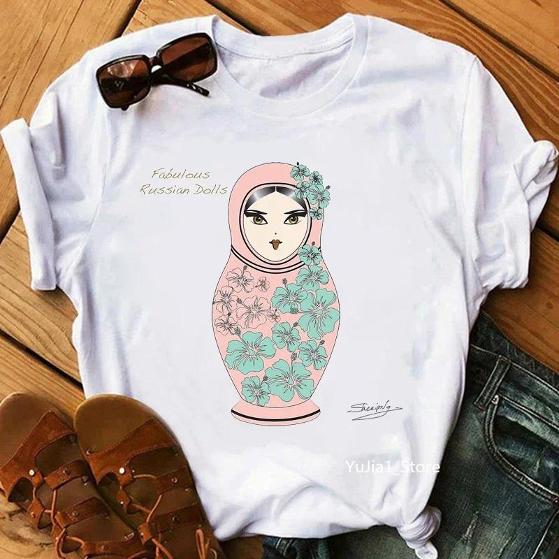 Matryoshka Doll T Shirt  2023 Funny Summer Fashion Tshirt  Russian Doll T-Shirt Women White Casual T Shirt Female Harajuku Shirt