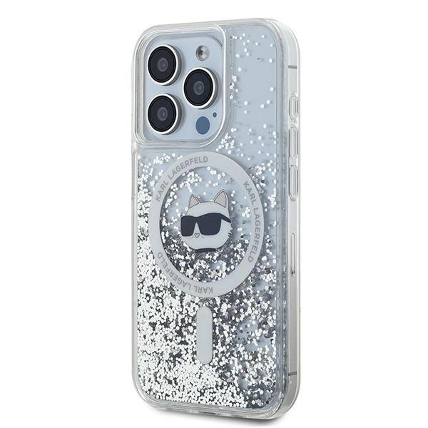 Karl Lagerfeld Liquid Glitter Choupette Head Magsafe Case For Iphone 14 Pro - Transparent