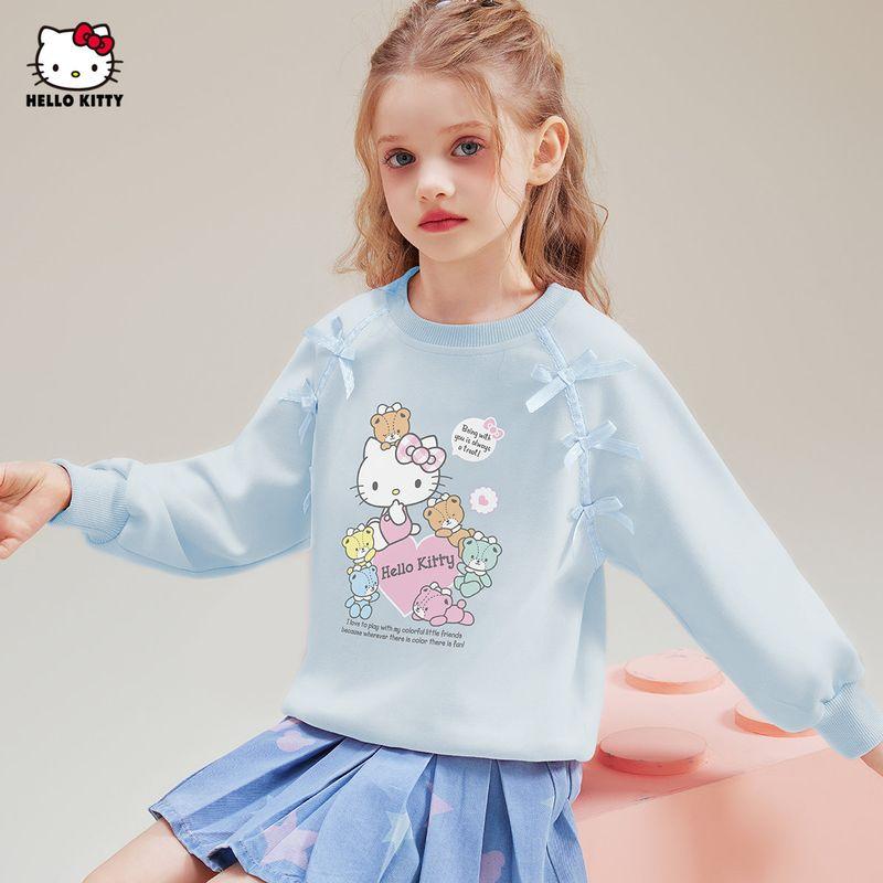Hello Kitty Girls' Spring and Autumn Sweatshirt 2025 New Casual Cartoon Children's Top for Older Girls Spring Wear