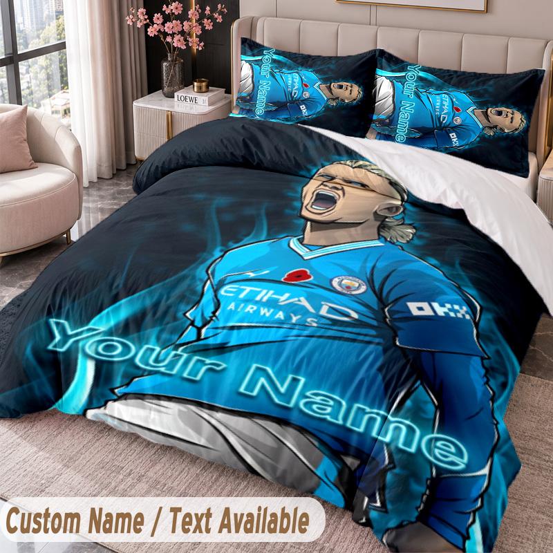 Erling Haaland Printed Bedding Set Custom Name Text 1 Duvet Cover 2 Pillowcases For Bedroom