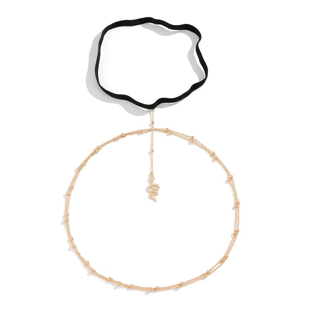 Accessories, Sexy Elastic Double-layer Round Bead Chain Body Chain, Metal Snake Pendant Fringed Thigh Chain