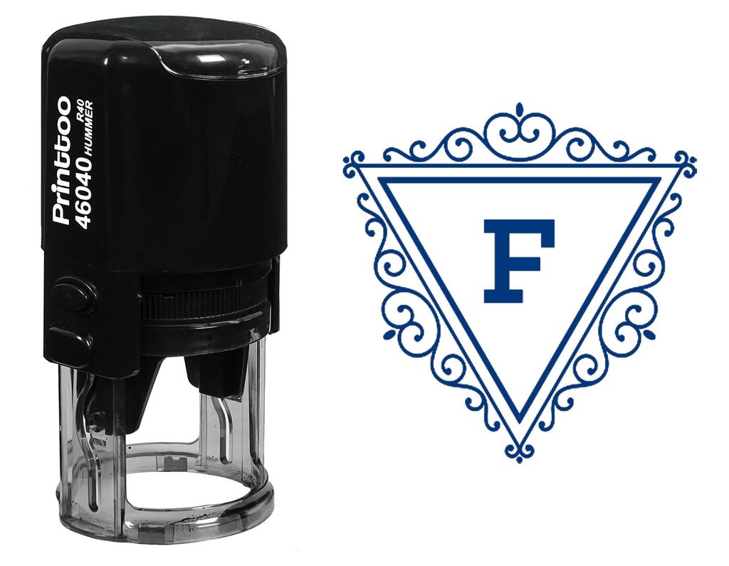 Printtoo R-40 Self Inking Rubber Stamp Swirl Border Triangle F Alphabet Monogram Initial Office