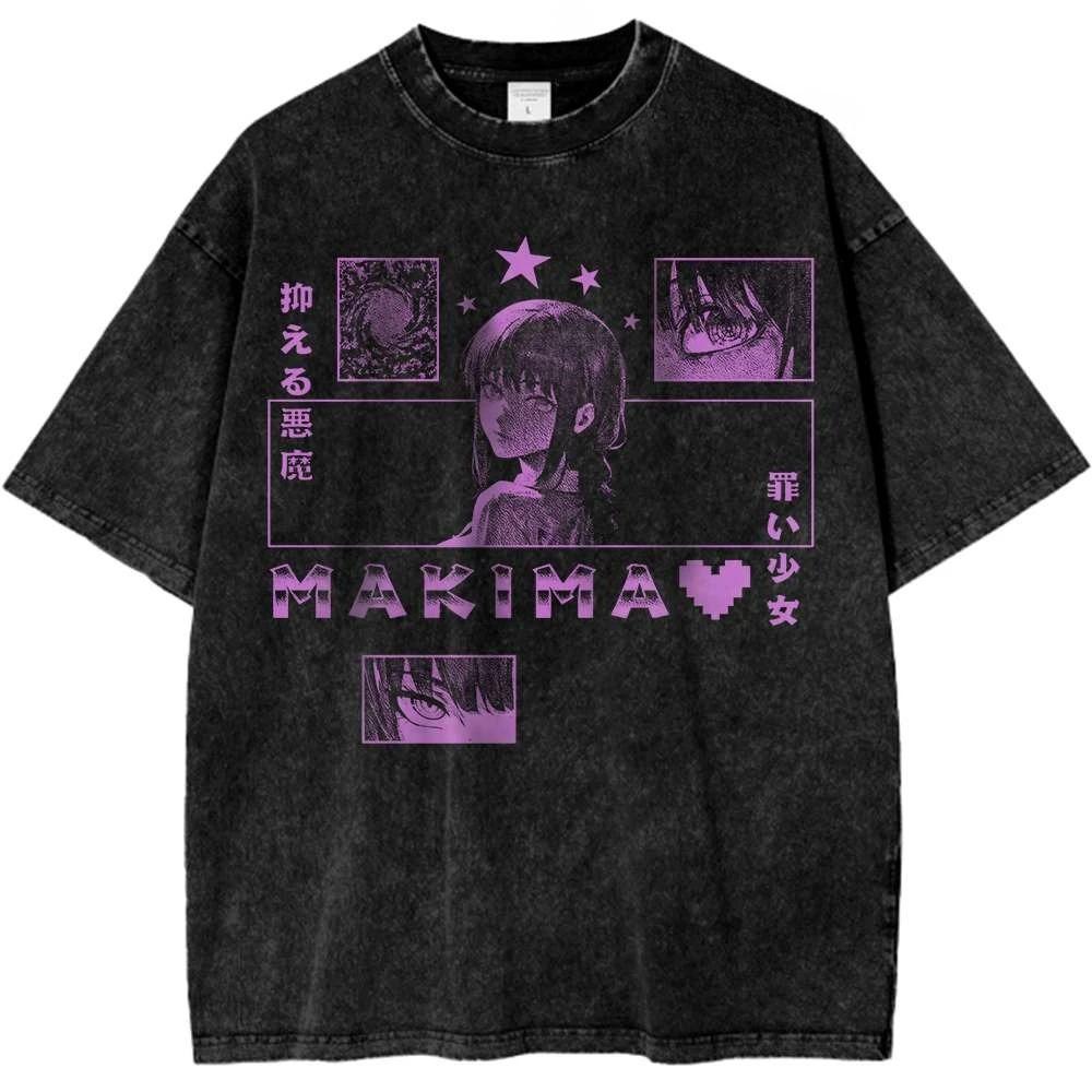 2026 Человек-бензопила Женская футболка Макима Футболка с бензопилой Аниме Футболка Винтажная Мужская Женская Футболка Хлопок Повседневная Спорт Харадзюку Лето Новое