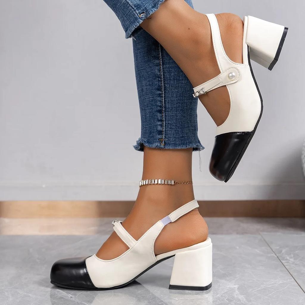 Летние новые босоножки 2024 года на высоком каблуке, женские базовые двухцветные классические рабочие сандалии, женская обувь 2024 года, летние сандалии