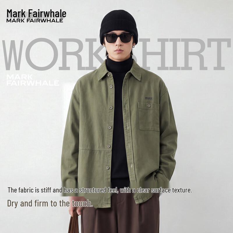 Mark Fairwhale Мужская хлопковая рубашка с длинным рукавом и вышивкой