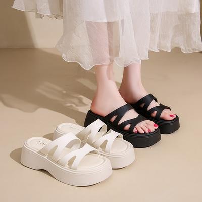 Красивые с юбкой, толстый низ, подчеркивающий классные тапочки, женская летняя одежда Advanced Sense 2025, новые тапочки на танкетке Muffin