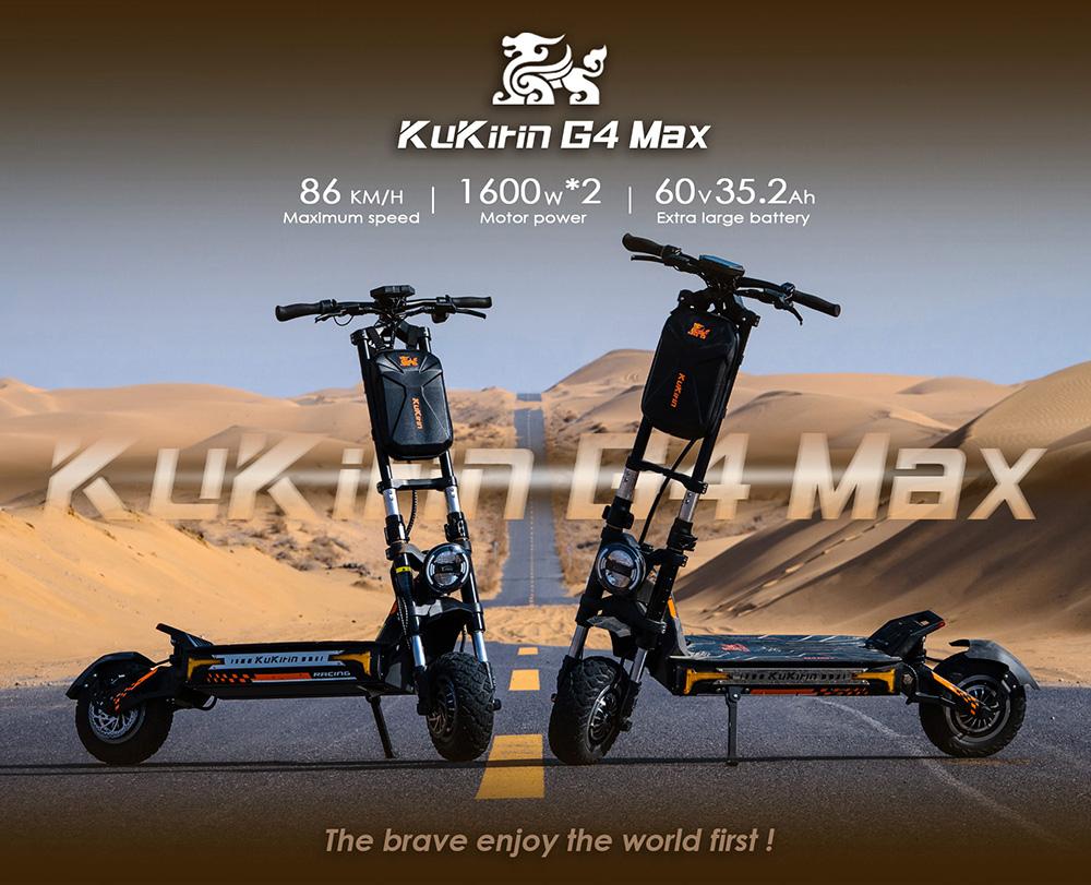 KuKirin G4 Max Off-Road Electric Scooter, 2*1600W Brushless Hub Motor, 12-inch Off-road Pneumatic Tires, 60V 35.2Ah Battery