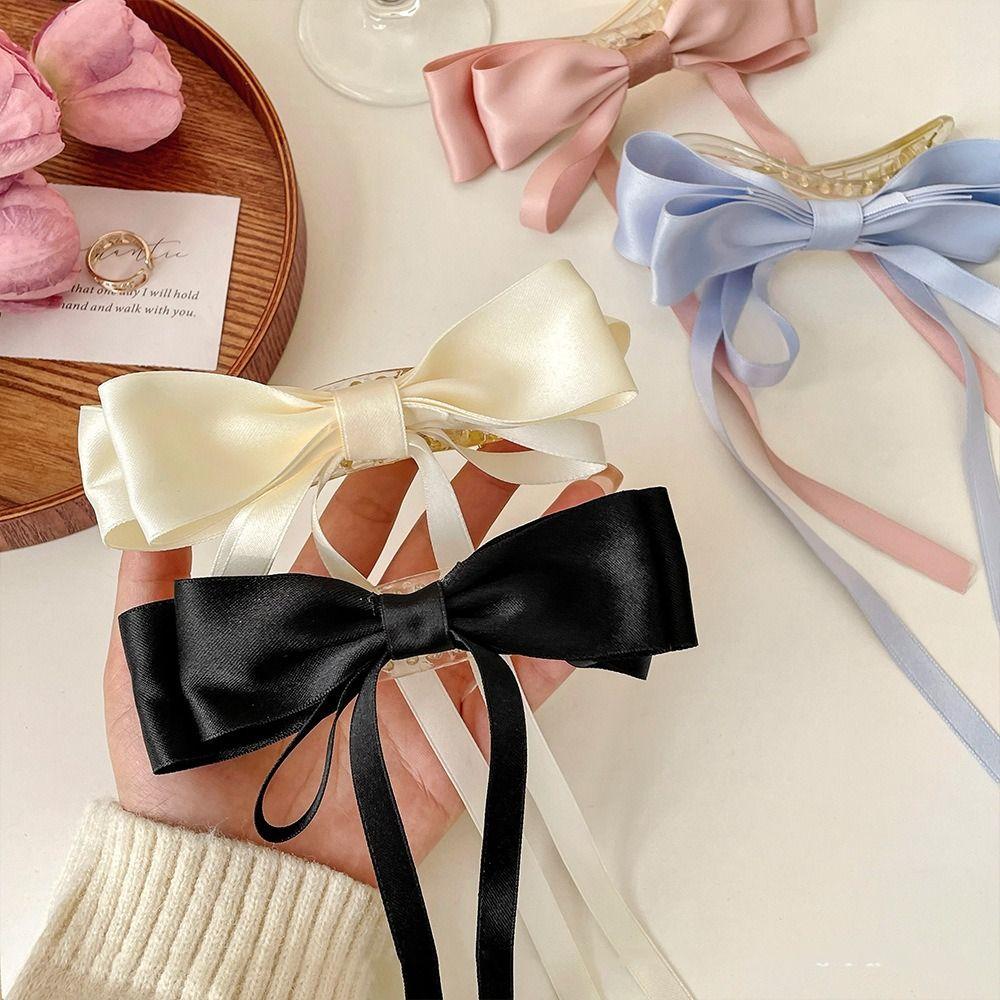 French Style Satin Bow Hair Clip Solid Color Women Hairpin Elegant Bow Ribbon Hair Clip  Girls