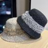 Long Haired Plush Patchwork Fisherman's Hat Women's Foldable Outdoor Windproof and Cold Proof Basin Hat Multi Functional Small Face