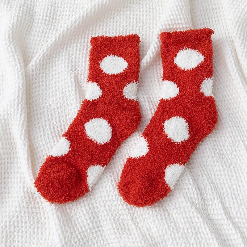 Socks Women Cute Solid Soft Fluffy Dot Socks White Black Coral Velvet Winter Warm Home Indoor Floor Terry Towel Fuzzy Sock Sox
