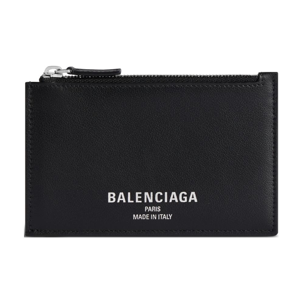Balenciaga Credit Logo Zip Wallet Smooth Calfskin Large Men Wallets Black 8066392ABGM1000