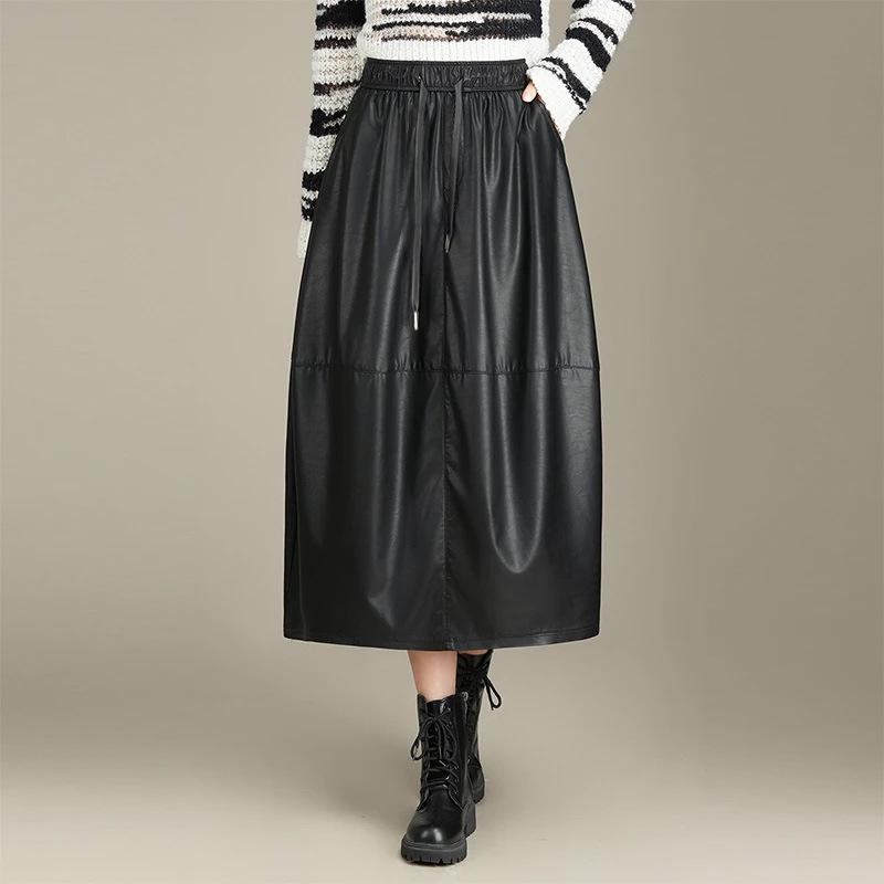 Женская кожаная юбка 2025 года, новый стиль, на резинке - Универсальная юбка-бутон, выгодно подчеркивающая фигуру