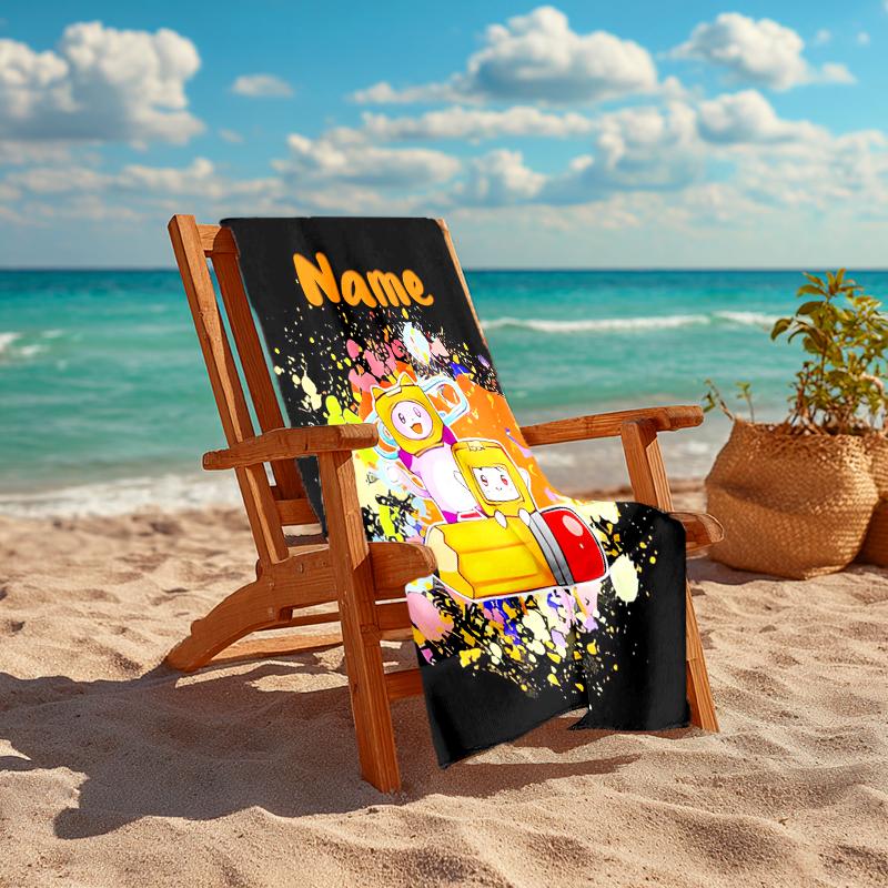 Personalized customized proof beach towel with LankyBox - Foxy pattern - soft, absorbent,quick-drying,perfect swimming,camping&bathing