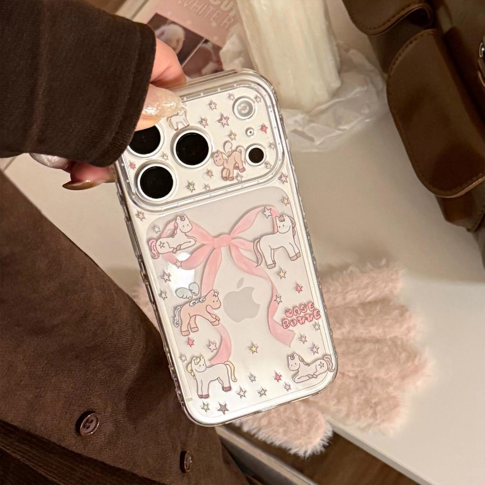 Прозрачно-розовый Пони Подходит для чехла на мобильный телефон Apple 17 Iphone16promax Модный Популярный чехол для мобильного телефона