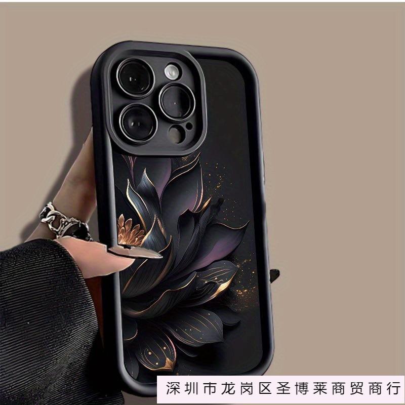 Премиум Черный Золотой Лотос Яблоко 16 Чехол для Мобильного Телефона iPhone15promax Противоударный 13/14 Полностью Покрывающий 11 Креативный XR Мягкий 8
